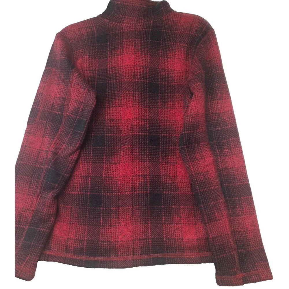 The North Face Plaid Quarter Zip Fleece Pullover Jacket Red Black Mens Small